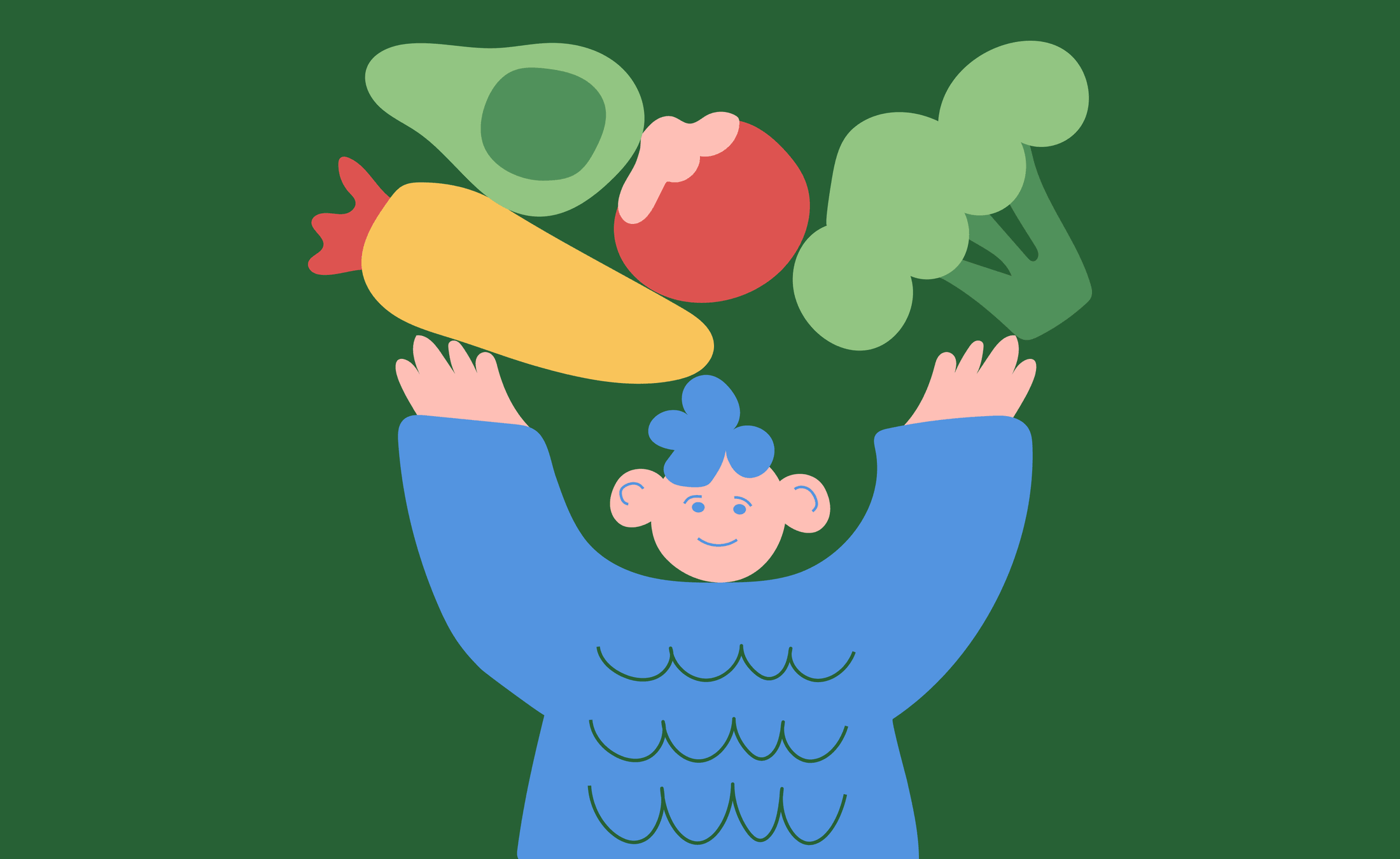 Eco-friendly — person tossing fresh vegetables, conscious eating illustration