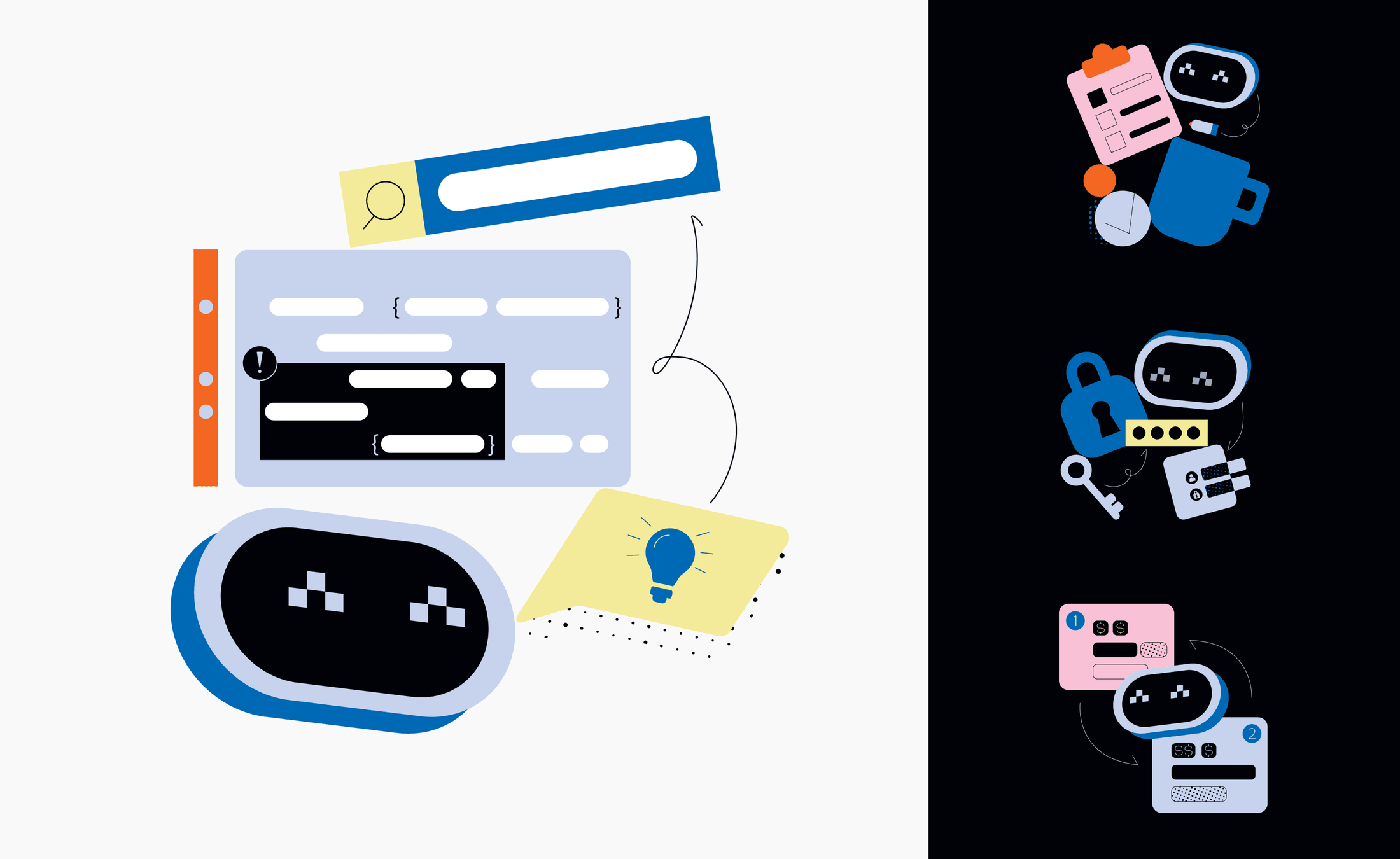 The pack on light and dark backgrounds — prompts, security and payments