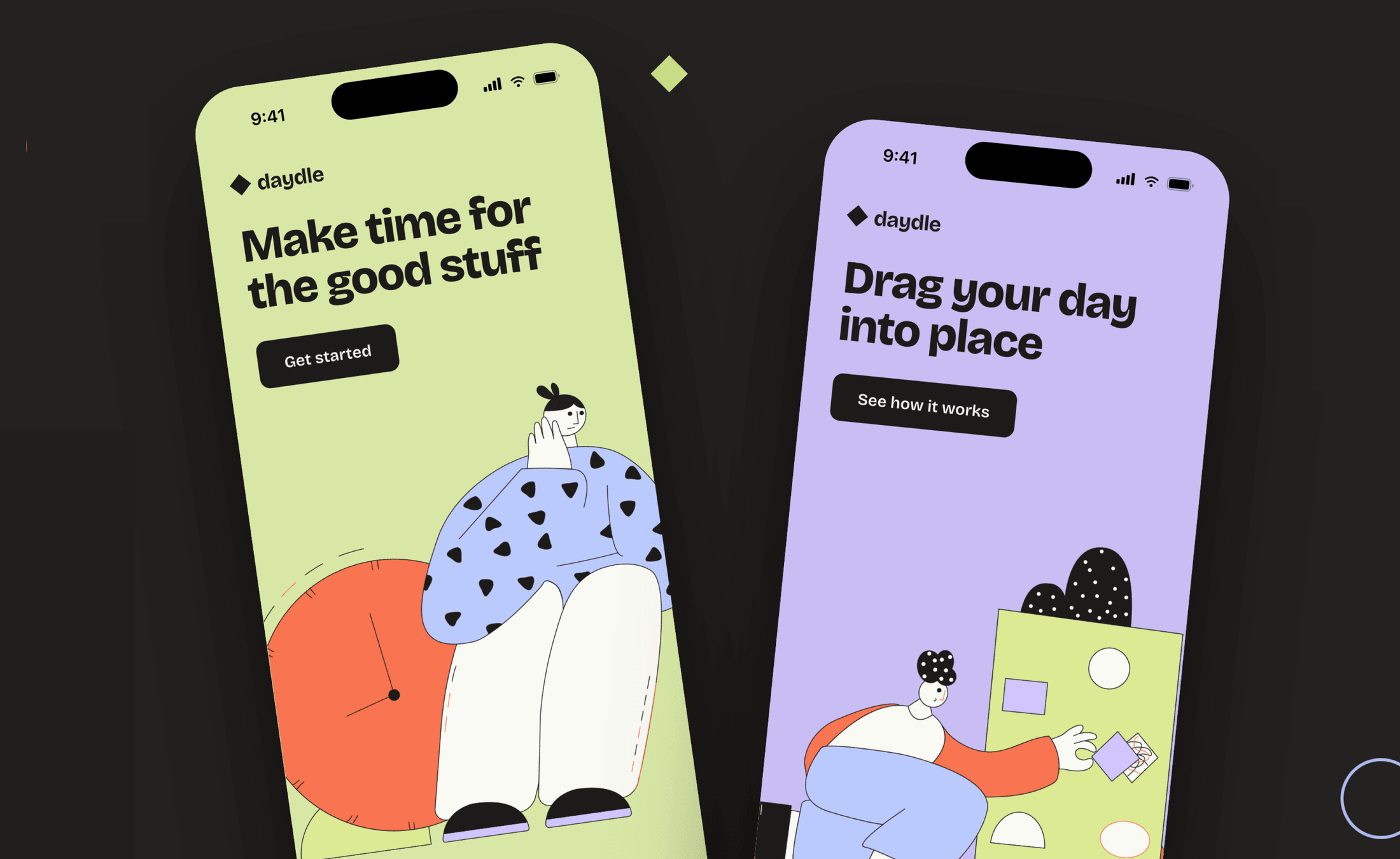 Two phone screens — planning the working day in a scheduling app