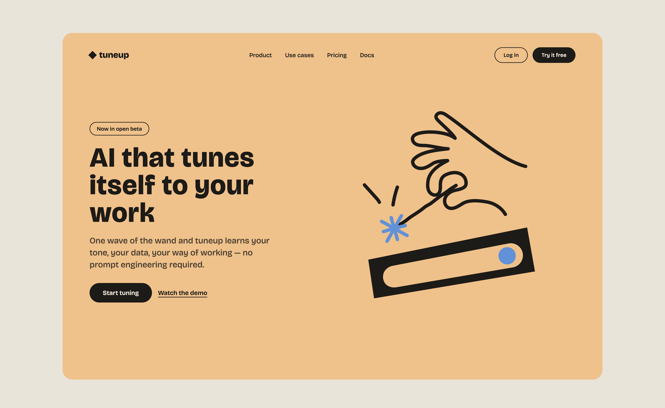 AI startup landing page — a model that tunes itself to your work