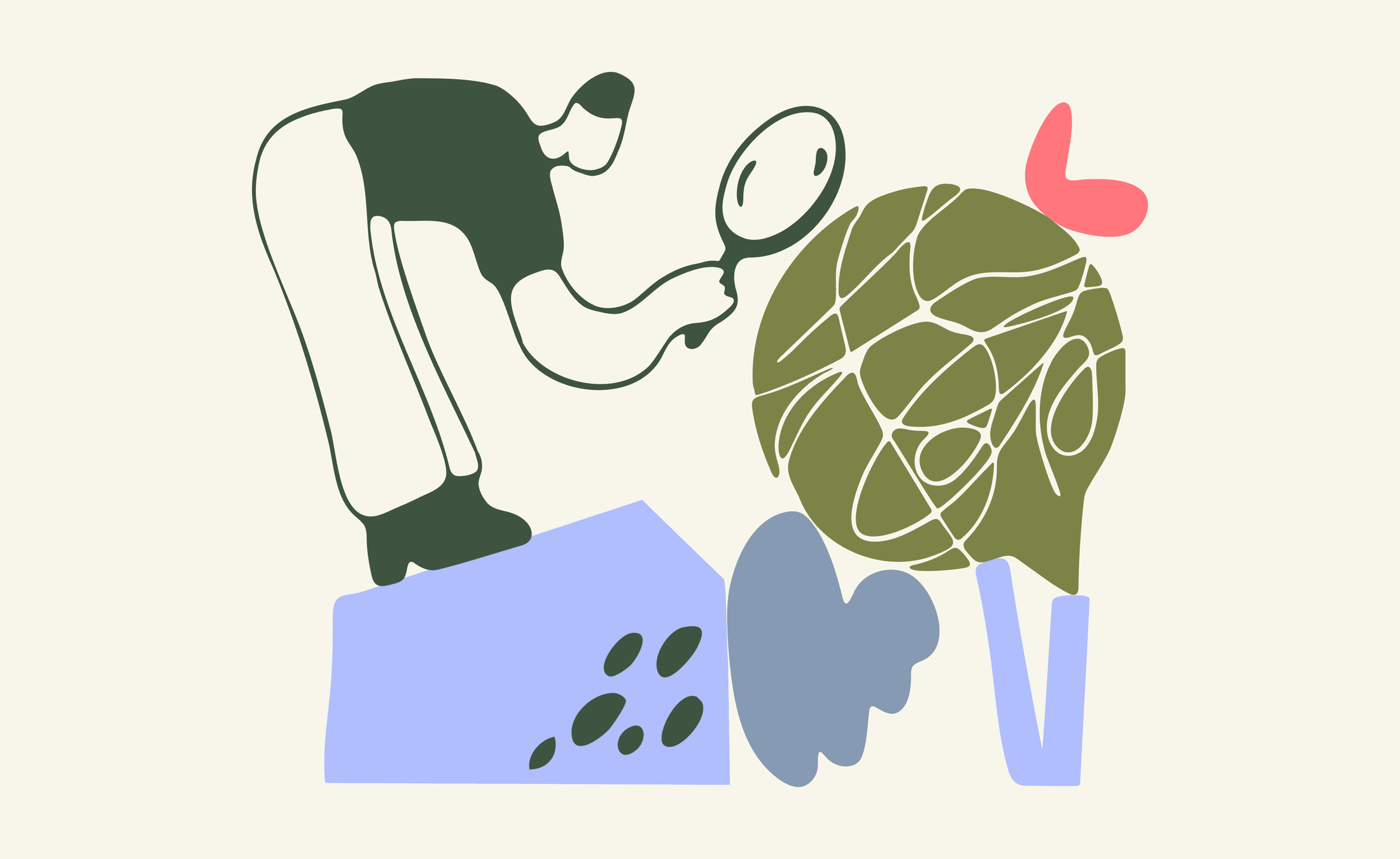 Person examining a tangled thought through a magnifier