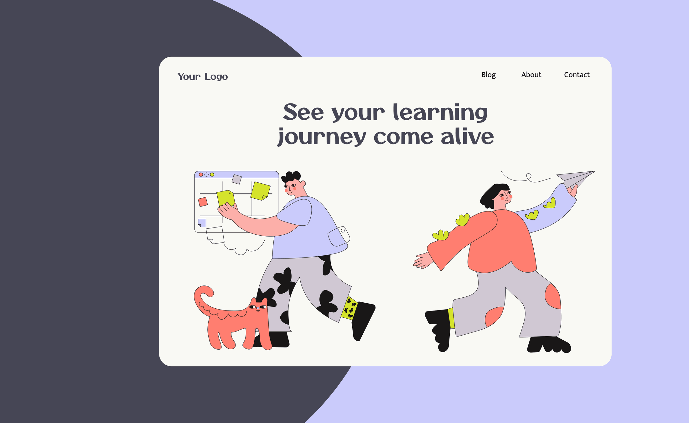 Learning platform landing page — mapping a course with sticky notes